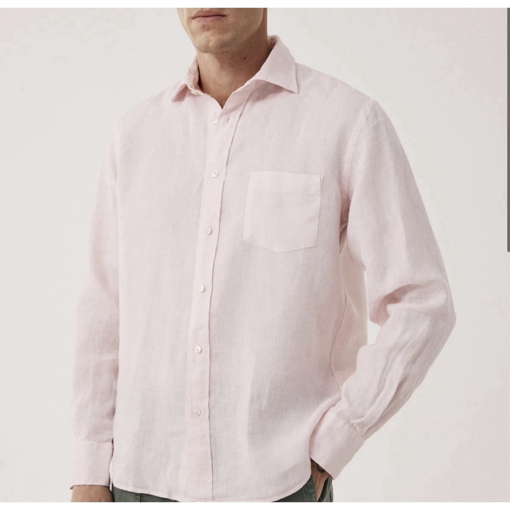 Hartford Alternative Classics 1979 Men's Pink Linen Paul Shirt Slim Fit Small